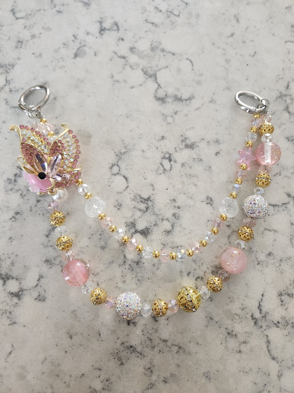 Pink & Gold Beaded Butterfly Charm